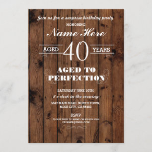 Invitation 40E 50e 60e TOUT ÂGE ANNIVERSAIRE FÊTE DE BOIS INV