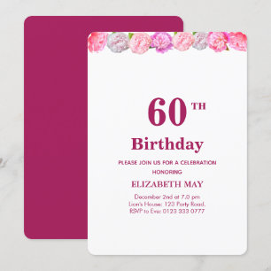 Invitation 40e, 60e anniversaire floral sur fond bordeaux et