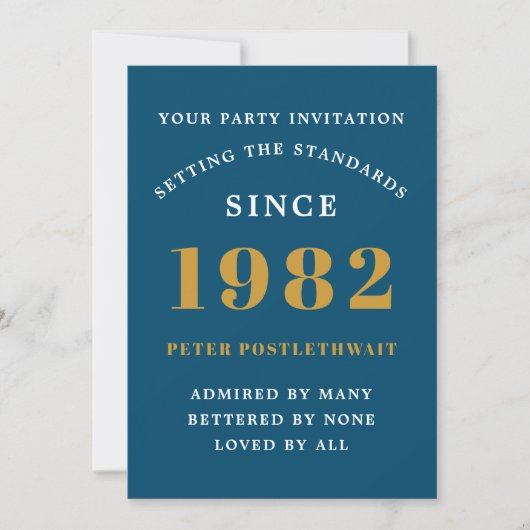 Invitation 40e anniversaire 1982 Blue Gold Elegant Chic (Devant)