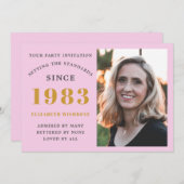 Invitation 40e anniversaire 1983 Nom Photo Rose Grey (Devant / Derrière)