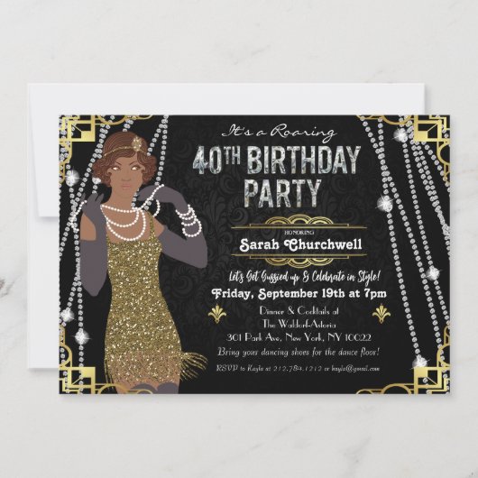 Invitation 40e anniversaire Africain-Américain 1920s Flapper (Devant)