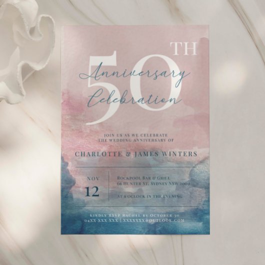 Invitation 40e anniversaire aquarelle rose et bleu
