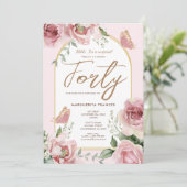 Invitation 40e anniversaire Aquarelle rose pâle Roses floraux (Debout devant)
