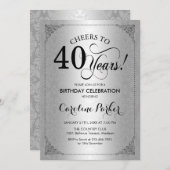 Invitation 40e anniversaire - Argent Damask (Devant / Derrière)
