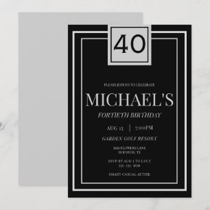 Invitation 40e anniversaire argent et noir masculin moderne
