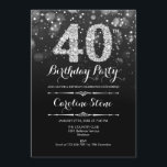 Invitation 40e anniversaire - Argent noir<br><div class="desc">Invitation du 40e anniversaire. Design élégant noir blanc avec fausse parties scintillant argent. Anniversaire adulte. Comprend des diamants et des caractères de script. Hommes ou femmes anniversaire invitation. Parfait pour une fête d'anniversaire élégante. Message-moi si vous avez besoin d'une personnalisation plus poussée.</div>