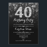 Invitation 40e anniversaire - Argent noir<br><div class="desc">Invitation du 40e anniversaire. Design élégant noir blanc avec fausse parties scintillant argent. Anniversaire adulte. Comprend des diamants et des caractères de script. Hommes ou femmes anniversaire invitation. Parfait pour une fête d'anniversaire élégante. Message-moi si vous avez besoin d'une personnalisation plus poussée.</div>
