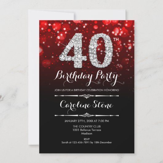 Invitation 40e anniversaire - Argent noir rouge (Devant)