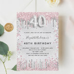 Invitation 40e anniversaire argent rose parties scintillant p<br><div class="desc">Une invitation moderne, élégante et glamour pour une fête de 40e anniversaire. Un arrière - plan faux argenté, décoré de poussière de parties scintillant rose et faux argent. Personnalisez et ajoutez votre nom et les détails de votre fête. Le numéro 40 est écrit avec une police de style ballon, script....</div>