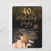 Invitation 40e anniversaire Art Déco Black & Gold (Devant)