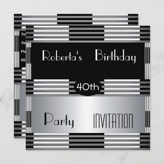 Invitation 40e anniversaire Art Déco Black Silv (Devant / Derrière)