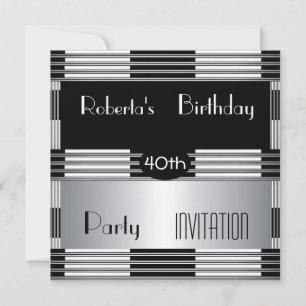 Invitation 40e Anniversaire Art Déco Noir Argent