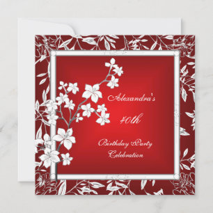 Invitation 40e anniversaire asiatique floral rouge argent bla
