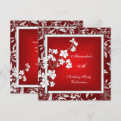 Invitation 40e anniversaire Asiatique Rouge Floral Argent Bla (Devant / Derrière)