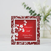 Invitation 40e anniversaire Asiatique Rouge Floral Argent Bla (Debout devant)