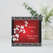 Invitation 40e anniversaire Asiatique Rouge Noir Floral Argen (Debout devant)