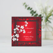 Invitation 40e anniversaire Asiatique Rouge Noir Floral Argen (Debout devant)