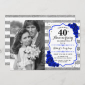 Invitation 40e anniversaire avec photo - Argent bleu saphir (Devant / Derrière)