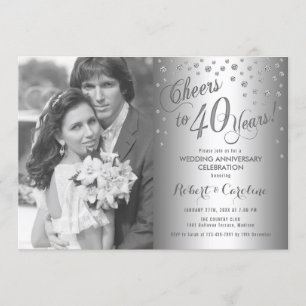 Invitation 40e anniversaire avec photo - Diamant argenté