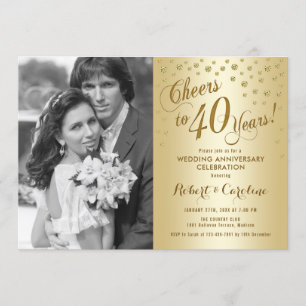 Invitation 40e anniversaire avec photo - Or