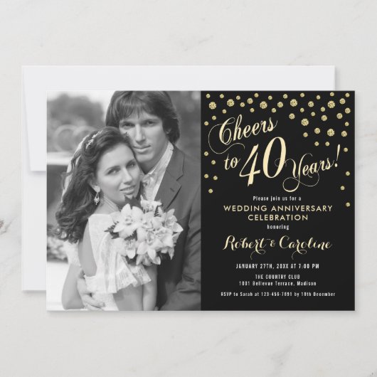 Invitation 40e anniversaire avec photo - Or Noir (Devant)