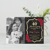 Invitation 40e anniversaire avec photo - Roses rouges or noir (Debout devant)