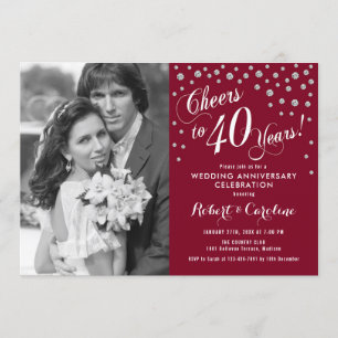 Invitation 40e anniversaire avec photo - Rouge Rubis Argent
