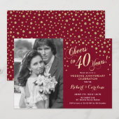 Invitation 40e anniversaire avec photo - Rouge rubis or (Devant / Derrière)