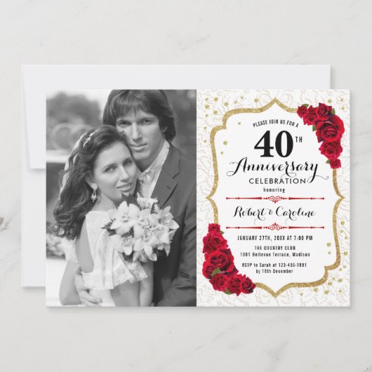 Invitation 40e anniversaire avec photo - Ruby Red Gold (Devant)