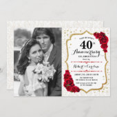Invitation 40e anniversaire avec photo - Ruby Red Gold (Devant / Derrière)