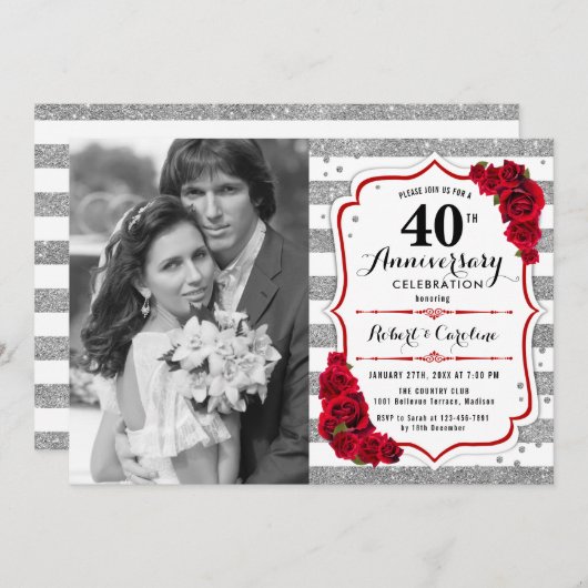 Invitation 40e anniversaire avec photo - Ruby Red Silver (Devant / Derrière)