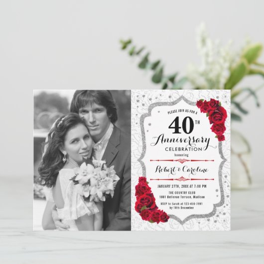 Invitation 40e anniversaire avec photo - Ruby Red Silver (Debout devant)