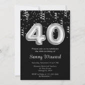 Invitation 40e anniversaire Ballons d'argent avec Confetti (Devant)