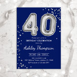 Invitation 40e anniversaire - Ballons d'argent Marine<br><div class="desc">40e anniversaire invitation de fête. Design élégant en faux parties scintillant argent et bleu marine. La carte Invitation comporte le numéro d'argent 30 ballons et la police de script. Parfait pour une célébration anniversaire élégante. Message-moi si vous avez besoin d'âge personnalisé.</div>