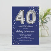 Invitation 40e anniversaire - Ballons d'argent Marine (Debout devant)
