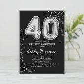 Invitation 40e anniversaire - Ballons d'argent noir (Debout devant)