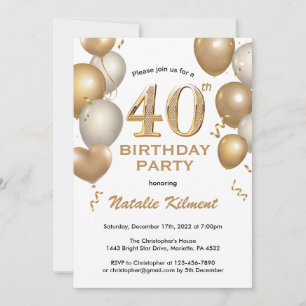 Invitation 40e anniversaire Ballons de Parties scintillant bl
