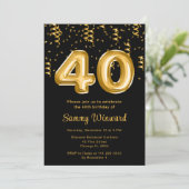 Invitation 40e anniversaire Ballons d'or avec Confetti (Debout devant)