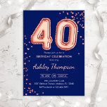 Invitation 40e anniversaire - Ballons d'or Rose Marine<br><div class="desc">40e anniversaire invitation de fête. Design élégant en faux parties scintillant rose or et bleu marine. La carte Invitation comporte le numéro d'or rose 40 ballons et la police de script. Parfait pour une célébration anniversaire élégante. Message-moi si vous avez besoin d'âge personnalisé.</div>