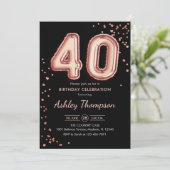 Invitation 40e anniversaire - Ballons d'or Rose Noir (Debout devant)
