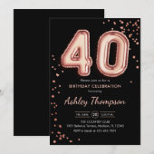 Invitation 40e anniversaire - Ballons d'or Rose Noir (Devant / Derrière)