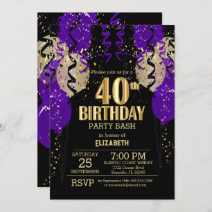 Invitation 40e anniversaire - Ballons pourpres