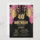 Invitation 40e anniversaire - Ballons roses (Devant)