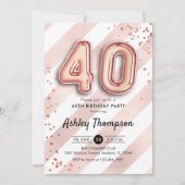 Invitation 40e anniversaire - Ballons Roses en or (Devant)