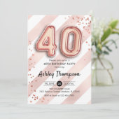 Invitation 40e anniversaire - Ballons Roses en or (Debout devant)