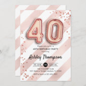 Invitation 40e anniversaire - Ballons Roses en or (Devant / Derrière)