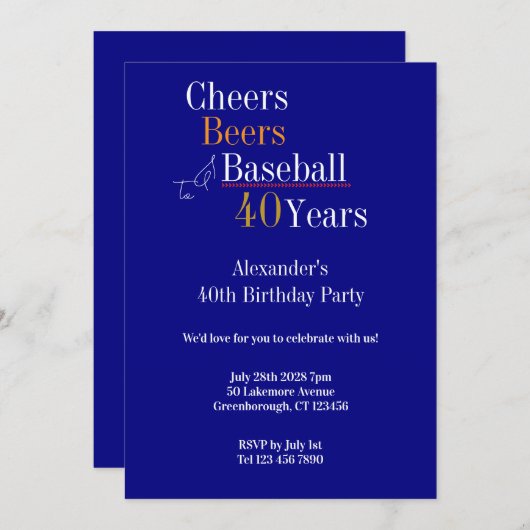 Invitation 40e Anniversaire Baseball Cheers Bières Fête Moder (Devant / Derrière)