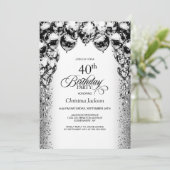 Invitation 40e anniversaire Black and White Balloons Party (Debout devant)