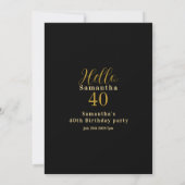 Invitation 40e anniversaire Black Gold Elegant Party (Dos)