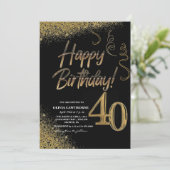 Invitation 40e anniversaire Black & Gold Parties scintillant (Debout devant)